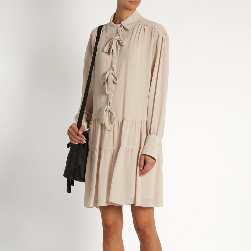 Bow-front crinkled georgette dress